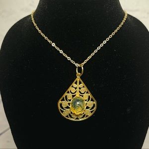 Vintage Moss Agate Tear Drop Fashion Jewelry Necklace